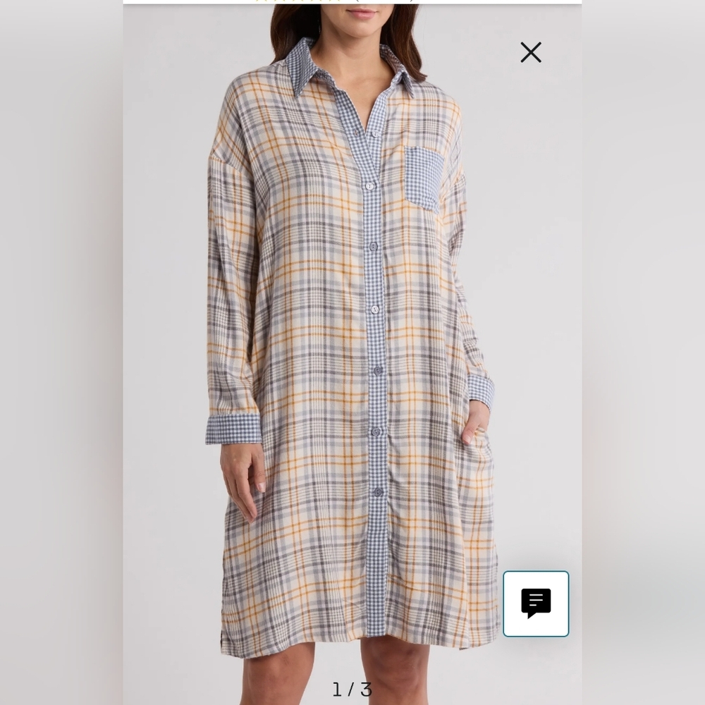 Jaclyn Plaid Long Sleeve Nightshirt Size Large